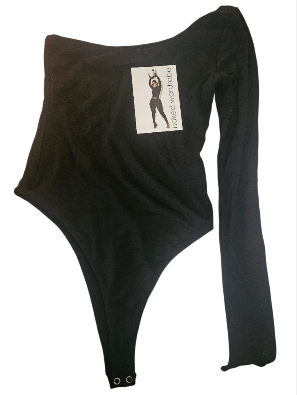 Naked Wardrobe One Sleeve Asymetrical Body Suit Black Sz M New